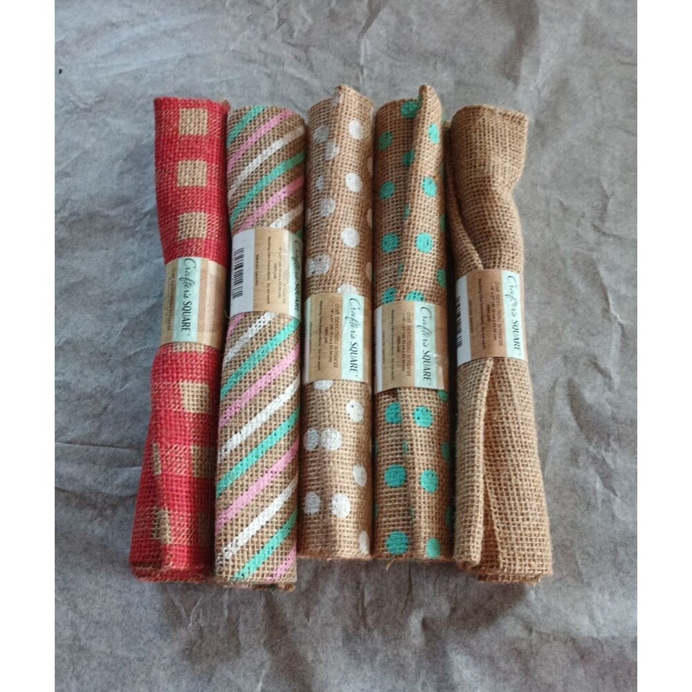 Crafters Square Craft Painted Burlap Fabric 18 X 21 100% Jute Lot Of 5